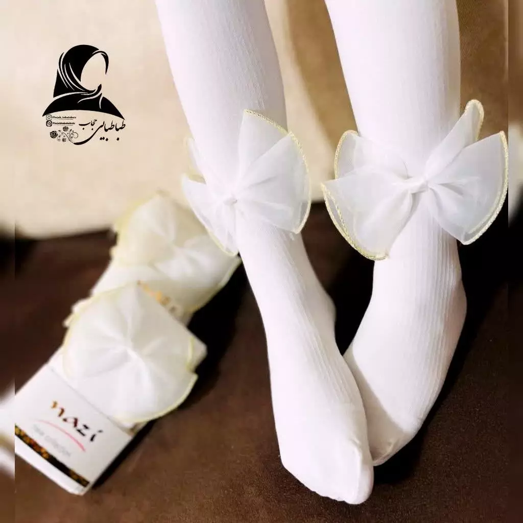 جوراب شلواری دخترانه پاپیونی کیفیت درجه یک از 2 تا 6 سال رنگ نباتی خیلی روشن